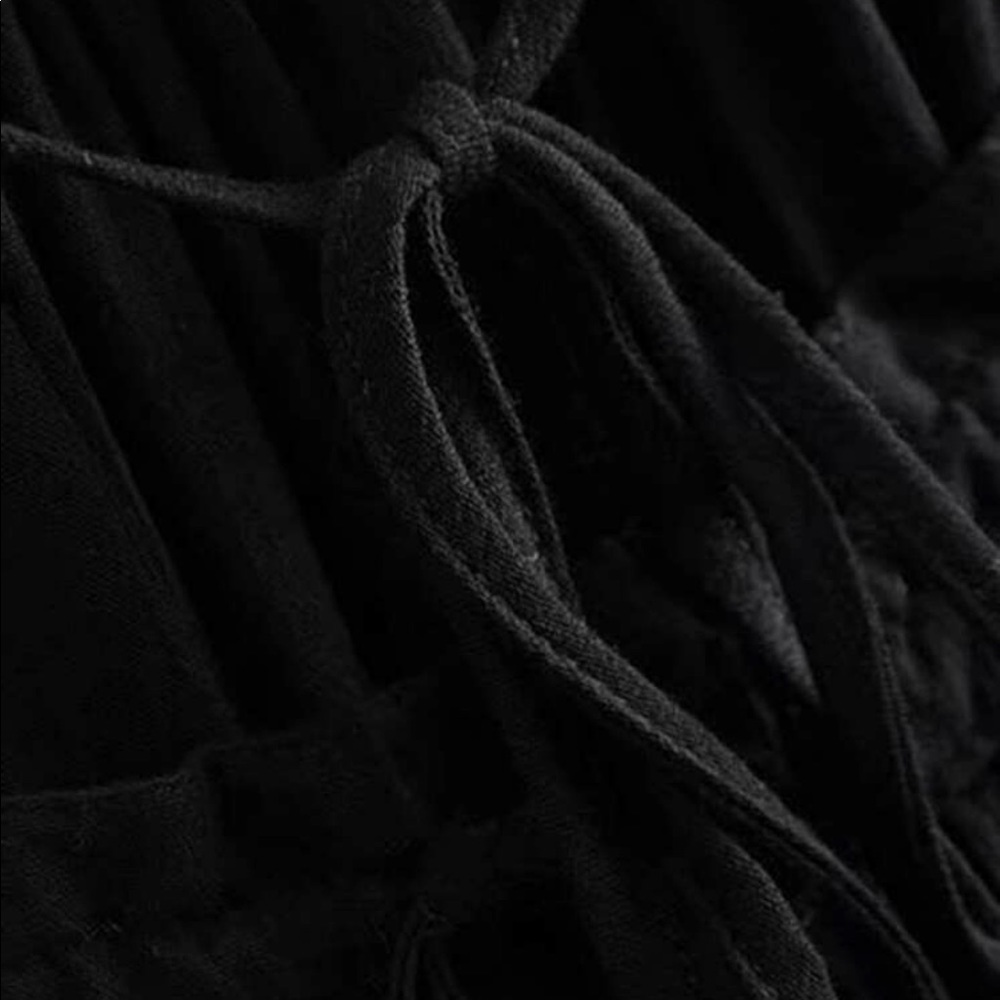 Boho Gypsy Mini Dress Black Sheer Dot Halter Tier - Picture 14 of 14